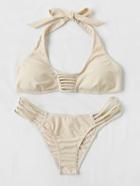 Romwe Ladder Cut Out Tie Neckline Bikini Set