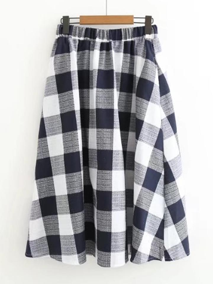 Romwe Plaid Print Midi Skirt