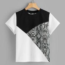 Romwe Plus Colorblock Snakeskin Patchwork Tee
