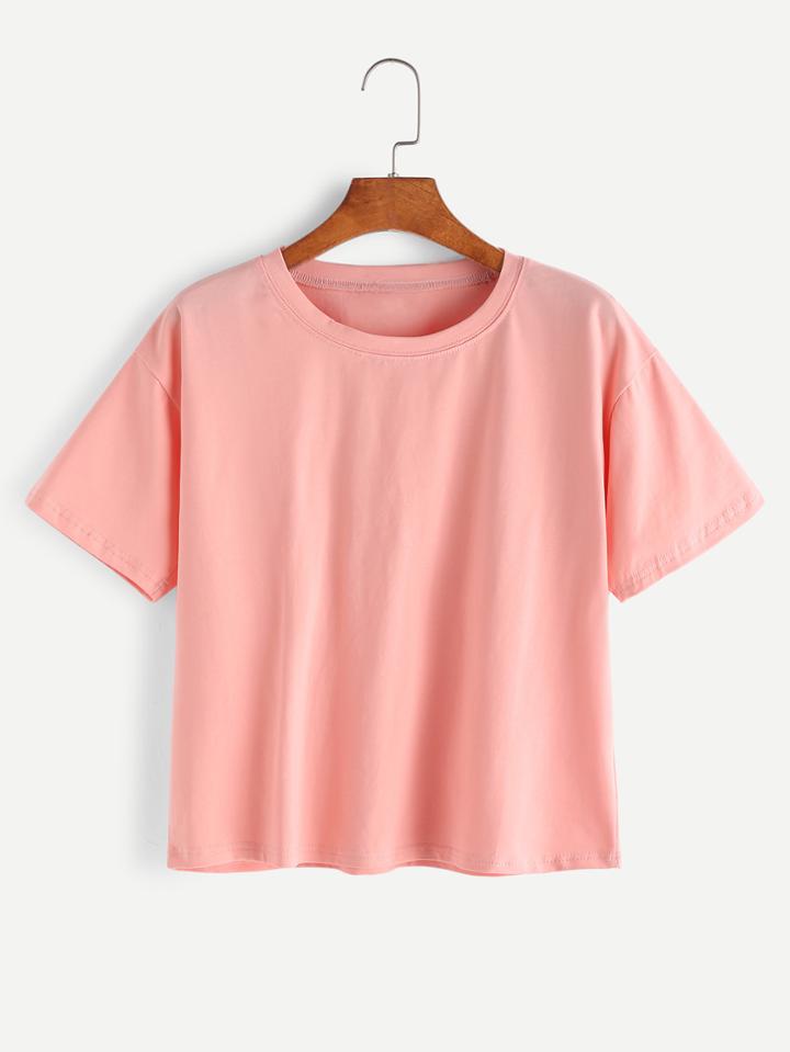 Romwe Pink Basic Casual T-shirt