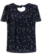 Romwe Multicolor Short Sleeve Cut Out Back Stars Print Blouse