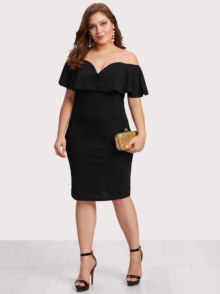 Romwe Heart Shape Collar Flounce Layered Dress
