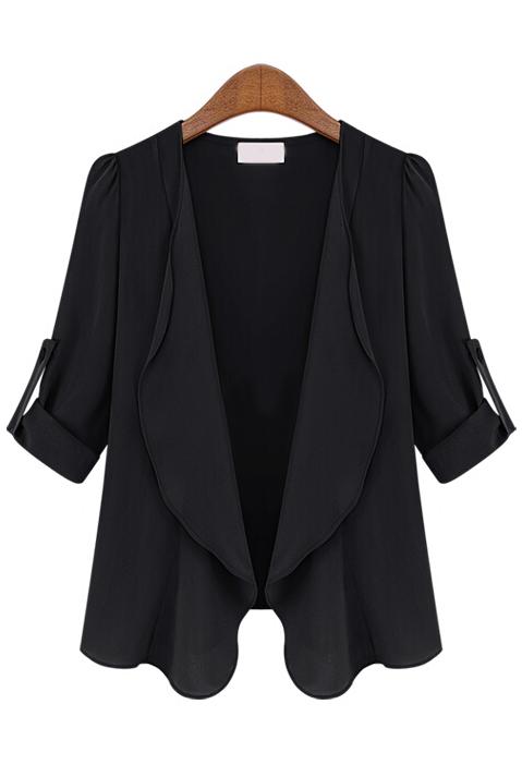 Romwe Long Sleeve Slim Black Coat