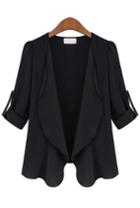 Romwe Long Sleeve Slim Black Coat
