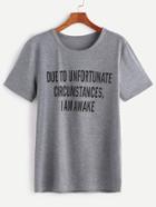 Romwe Heather Grey Slogan Print T-shirt
