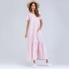 Romwe Ruffle Hem Dual Pocket Longline Stripe Dress