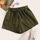 Romwe Belted Wide Leg Solid Shorts
