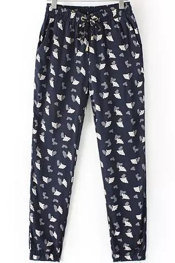 Romwe Drawstring Fan Print Harem Pant