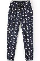Romwe Drawstring Fan Print Harem Pant