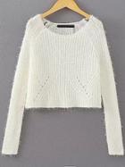 Romwe Round Neck Hollow Crop White Sweater