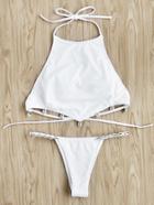 Romwe Open Back Shell Trim Halter Bikini Set