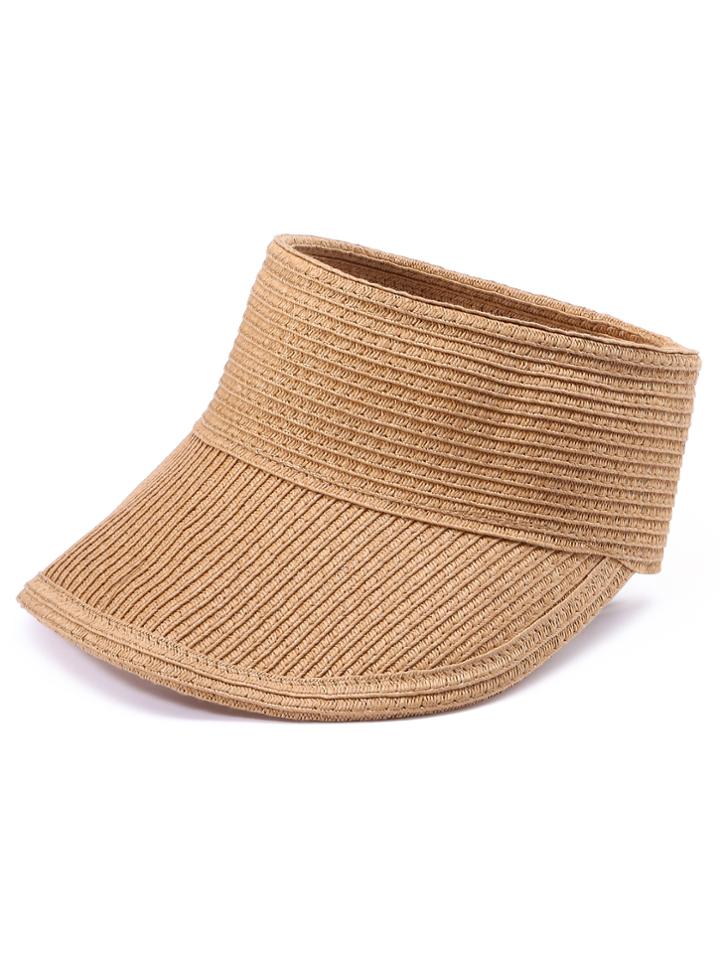 Romwe Khaki Wide Brim Straw Visor Cap