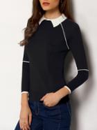 Romwe Black Contrast Collar Long Sleeve Knitwear