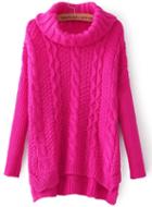 Romwe High Neck Loose Cable Knit Rose Red Sweater