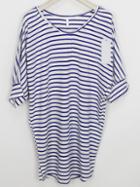 Romwe V Neck Striped Split Shift Blue T-shirt