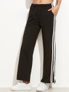 Romwe Black Side Stripe Split Zipper Detail Pants