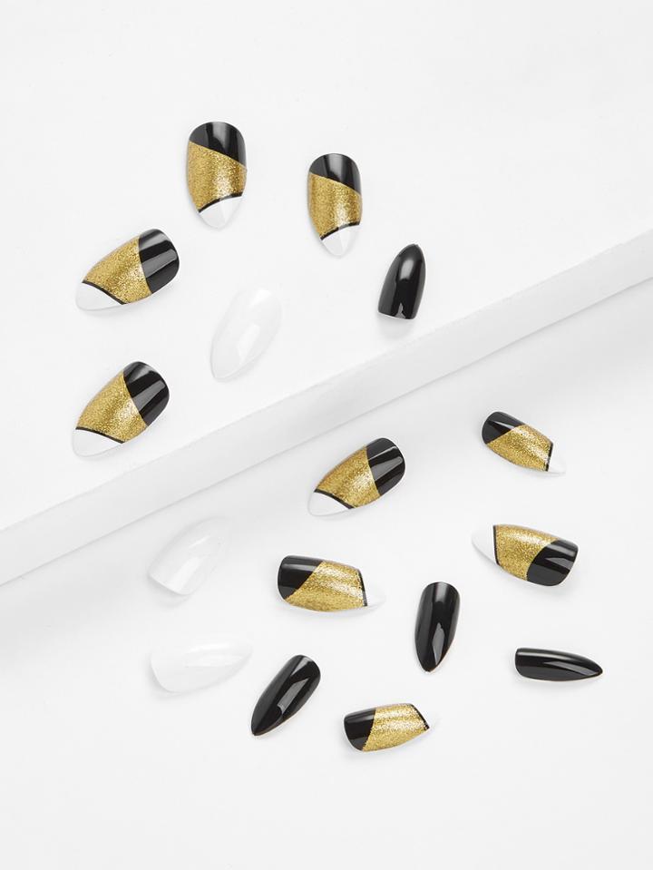 Romwe Color Block Almond False Nail 10pcs