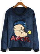 Romwe Cartoon Pattern Sequined Loose Sweatshirt