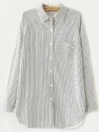 Romwe Vertical Striped Pocket Black Blouse