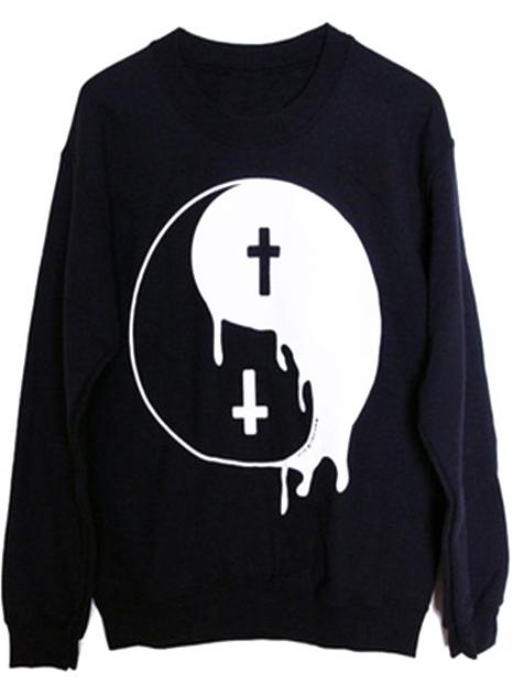Romwe Cross Print Loose Sweatshirt