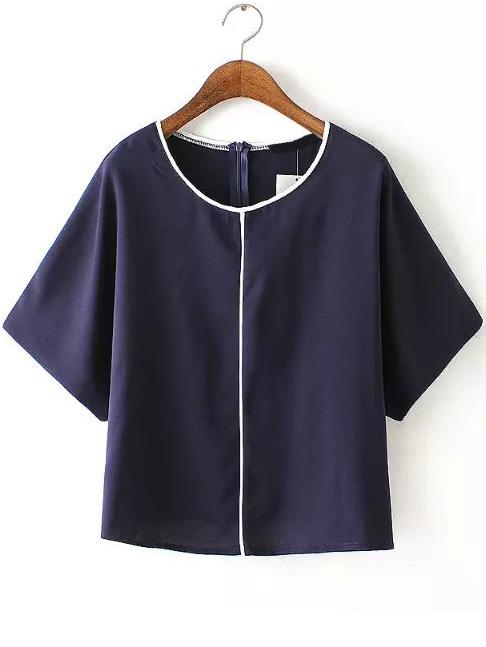 Romwe Contrast Edge Navy Top