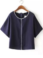 Romwe Contrast Edge Navy Top