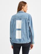 Romwe Destroyed Zip Sleeve Denim Jacket With Back Patch