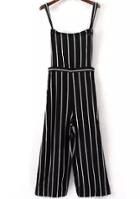 Romwe Black Spaghetti Strap Vertical Stripe Jumpsuit