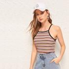Romwe Contrast Binding Colorful Striped Cami Top