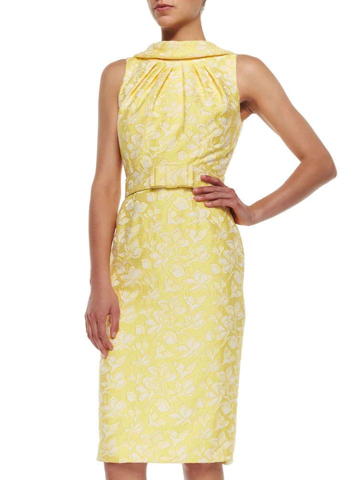 Romwe Yellow Round Neck Backless Sleeveless Jacquard Drawstring Dress