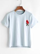 Romwe Rose Embroidered T-shirt