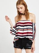 Romwe Striped Off The Shoulder Top