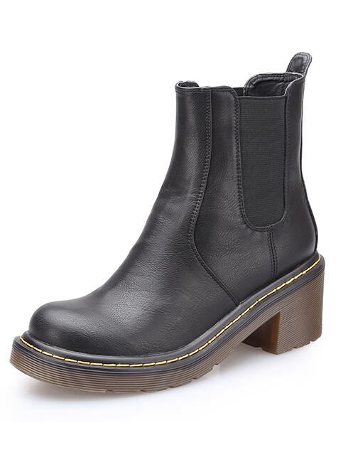 Romwe Black Vintage Brush Round Toe Boots