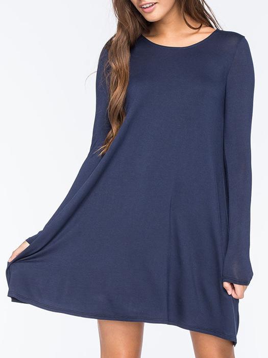 Romwe Long Sleeve Shift Blue Dress
