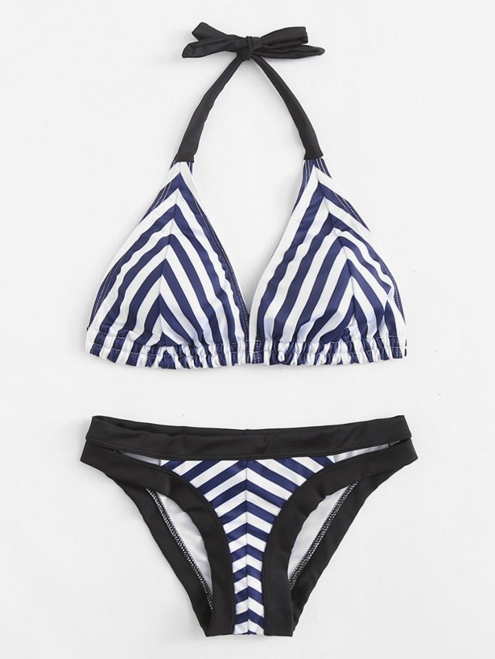 Romwe Chevron Halter Bikini Set