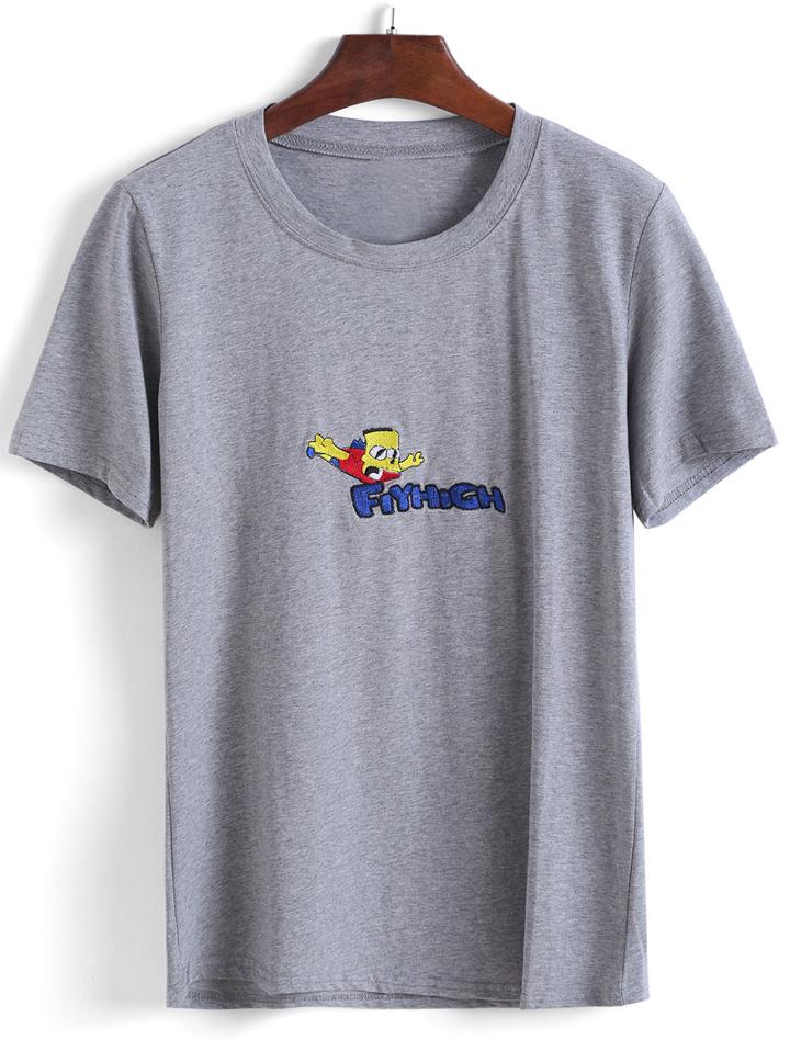 Romwe Simpson Embroidered Grey T-shirt