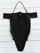 Romwe Black Off The Shoulder Criss Cross One-piece Swimwear