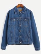 Romwe Blue Button Front Denim Jacket With Pockets