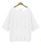 Romwe White Tie-back Side-slit T-shirt