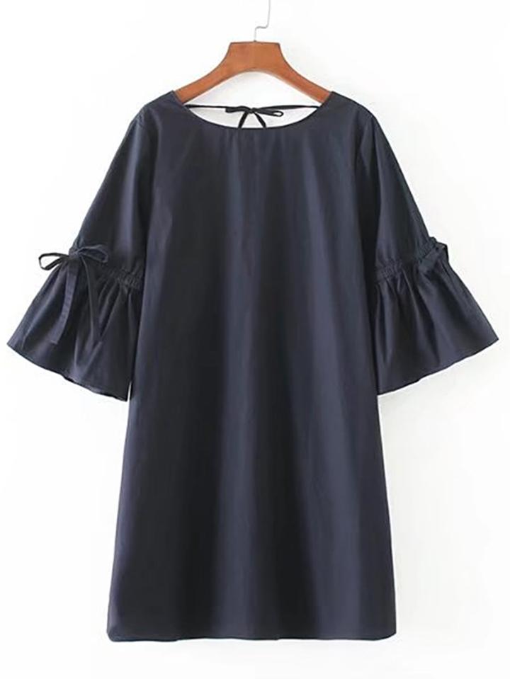 Romwe Lace Up V Back Shift Dress
