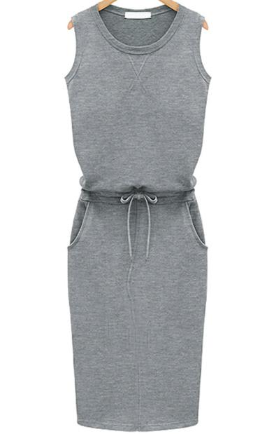 Romwe Sleeveless With Pockets Waist Dress