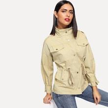 Romwe Drawstring Waist Zip Up Jacket