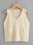 Romwe V-neckline Dual Pocket Sweater Vest