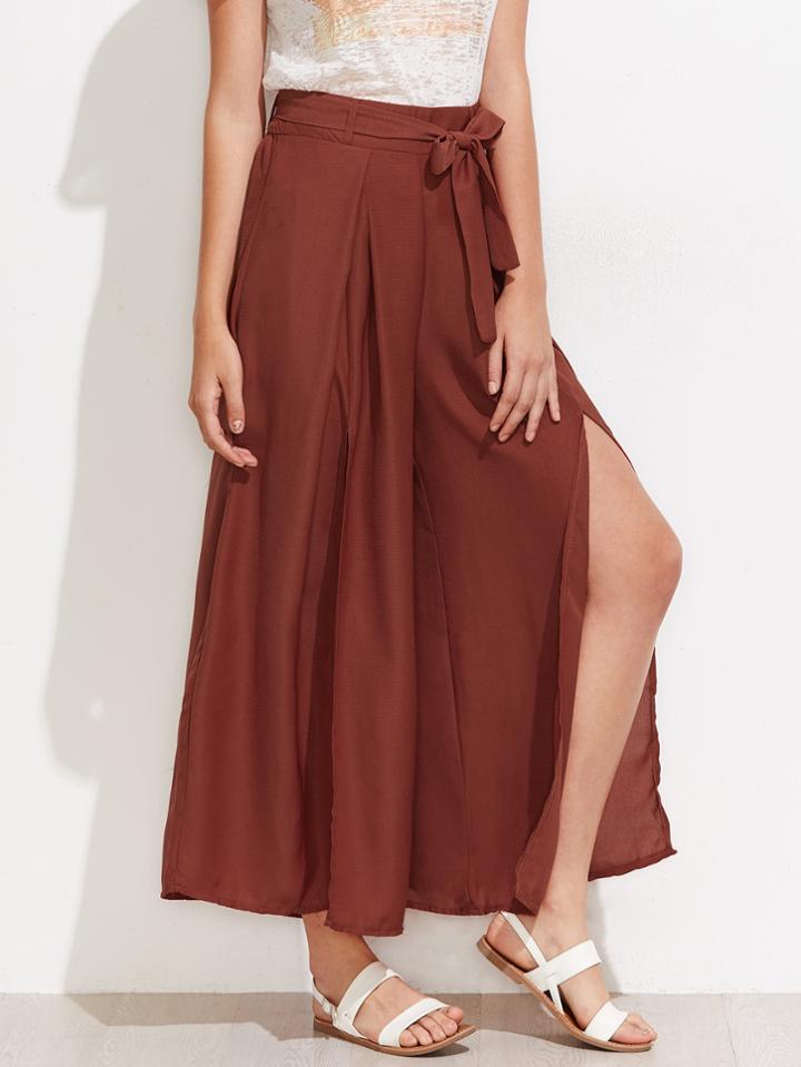 Romwe Self Tie Split Wide Leg Pants