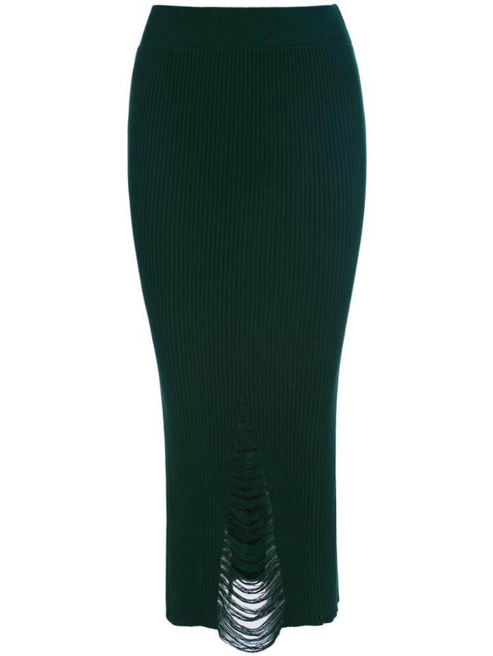 Romwe Elastic Waist Ripped Knit Skirt