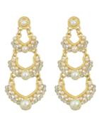 Romwe Gold Plated Long Imitation Hanging Pearl Earrings