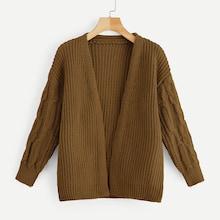 Romwe Cable Knit Drop Shoulder Cardigan Sweater Coat