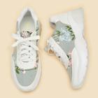 Romwe Flower Embroidery Lace-up Chunky Sneakers