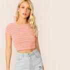 Romwe Cap Sleeve Striped Crop Tee