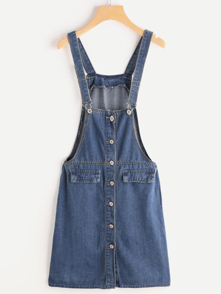 Romwe Button Front Denim Overall Dress
